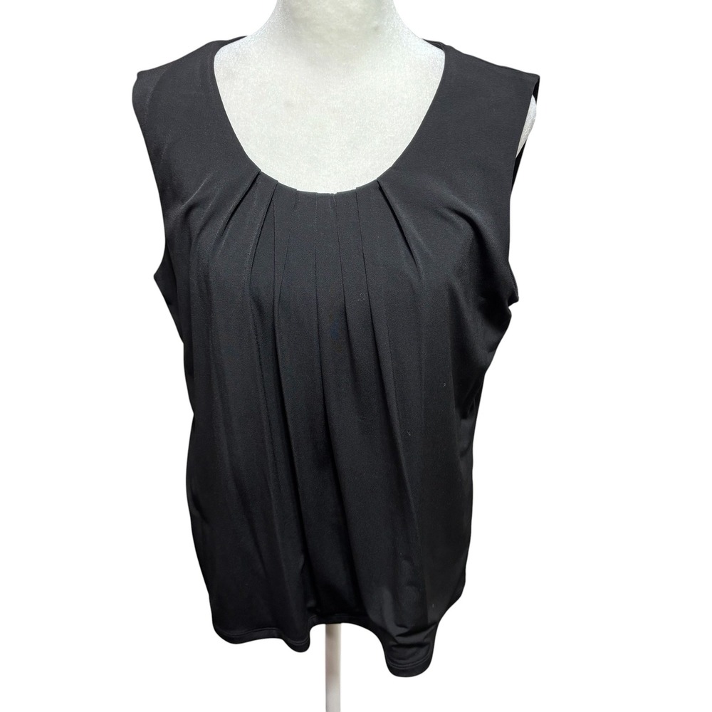 Jones Studio Separates Black Pleated Scoop Neck Sleeveless Shell Blouse Lrg #958